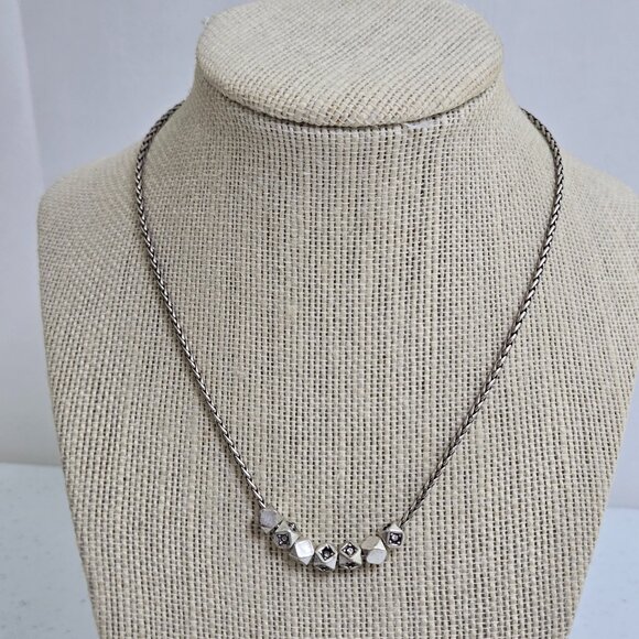 Fossil Beaded Necklace Chain Silver Tone Rhinestone Faceted 16 Inch - Picture 1 of 9